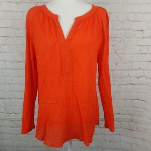 LOFT Red Orange Long Sleeve V-neck Top Size M